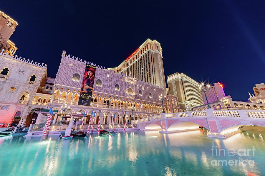 Night View Of The Venetian Casino Hotel Photograph