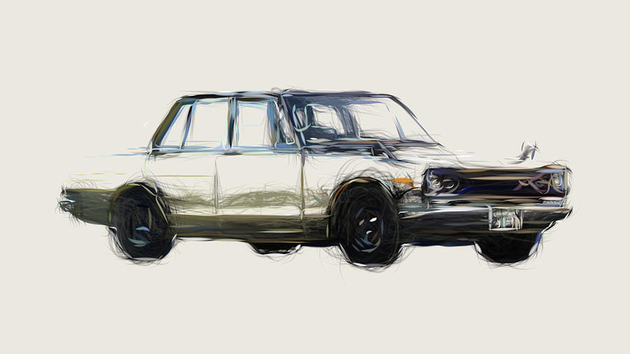 Nissan Skyline 2000GT R Sedan Drawing Digital Art by CarsToon