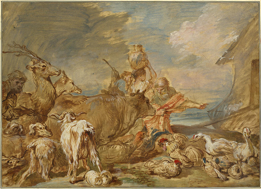 Noah Leading the Animals into the Ark #2 Drawing by Giovanni Benedetto Castiglione