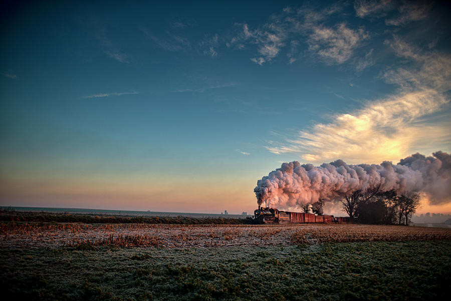 Norfolk and Western 475 heads west on the Strasburg Railroad at Sunrise #2 Photograph by Jim Pearson
