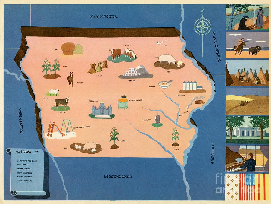 Norman Reeves - Iowa - Pageant of the States - 1938 Digital Art by Vintage Map Norman Reeves - Iowa - Pageant of the States - 1938 Digital Art by Vintage Map