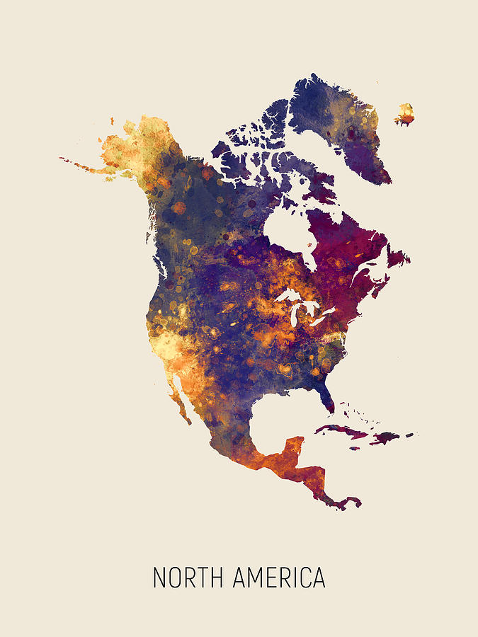 North America Watercolor Map #1 Digital Art by Michael Tompsett