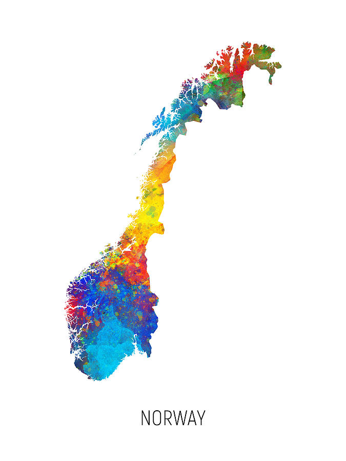Norway Watercolor Map #1 Digital Art by Michael Tompsett