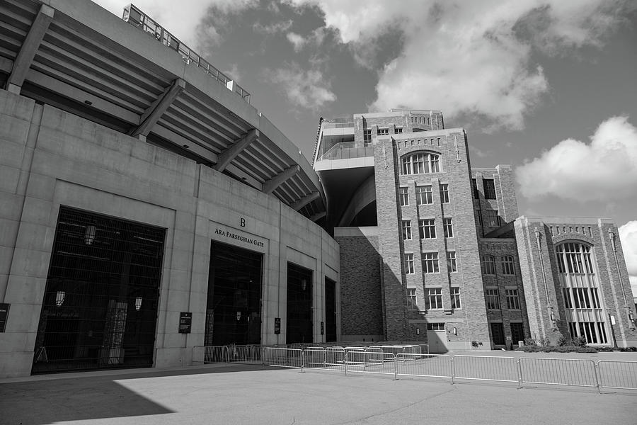 Notre Dame football stadium in black and white #1 Photograph by Eldon McGraw