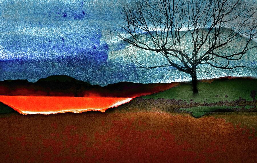NoWhere Landscape Molten Lake, Tree #1 Digital Art by John Hansen
