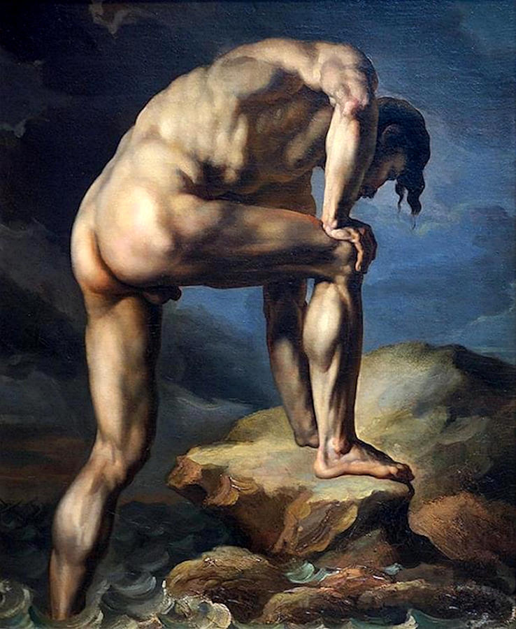 Nude Climbing the Rocks #1 Painting by School of Theodore Gericault