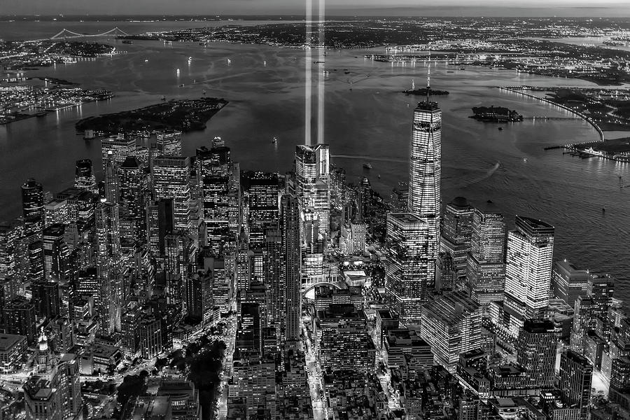 NYC 911 Tribute In Lights BW #1 Photograph by Susan Candelario