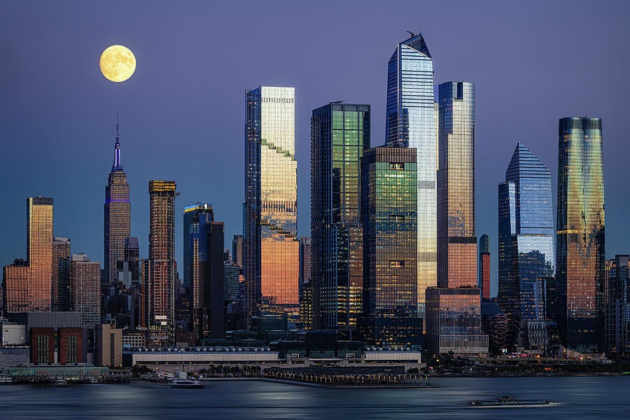 NYC Skyline Harvest Moon #2 Photograph by Susan Candelario