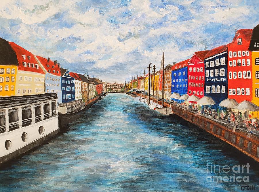 Nyhavn, Copenhagen, Denmark - Canal View Painting by C E Dill