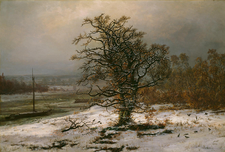 Johan Christian Dahl Painting - Oak Tree by the Elbe in Winter  #1 by Johan Christian Dahl