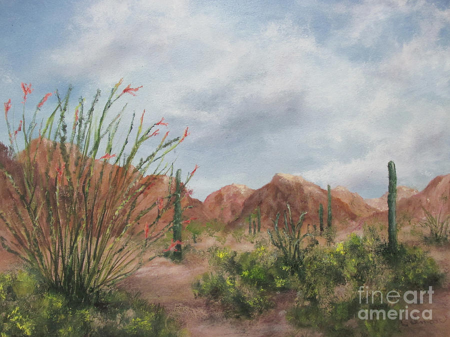 Ocotillo in Bloom #1 Painting by Roseann Gilmore
