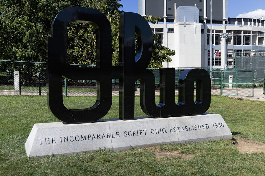Ohio script statue at Ohio State University #1 Photograph by Eldon McGraw