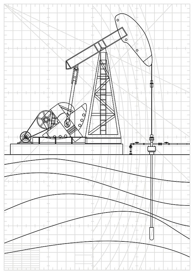Oil Pump Jack Blueprint #1 Drawing by Youst