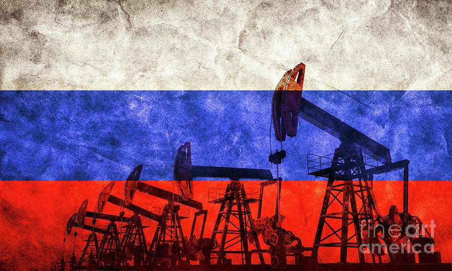 Oil pump jack on flag of Russia. Russian petroleum #1 Photograph by Michal Bednarek