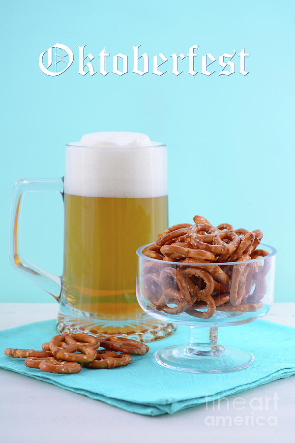 Beer Photograph - Oktoberfest beer and pretzels.  #1 by Milleflore Images
