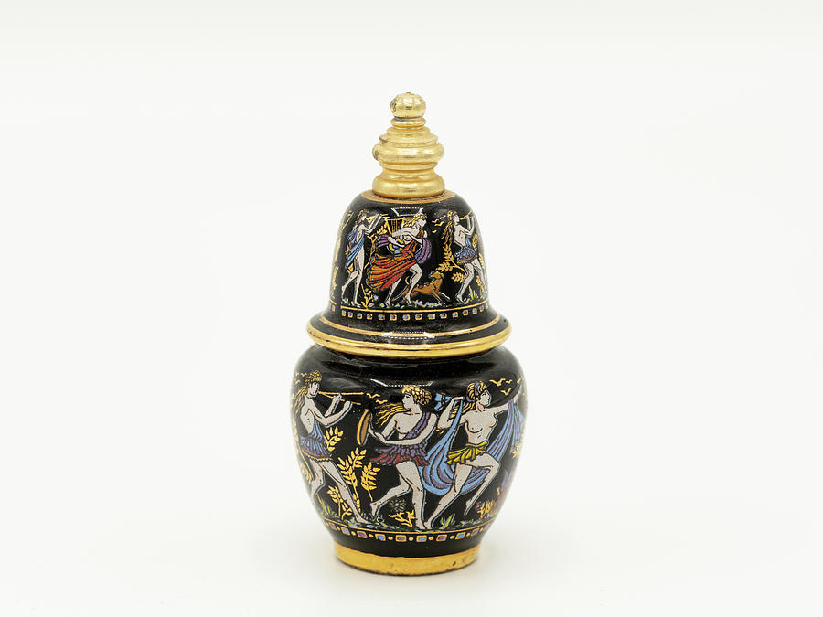 Old Black Golden Perfume Flask With Paintings Photograph