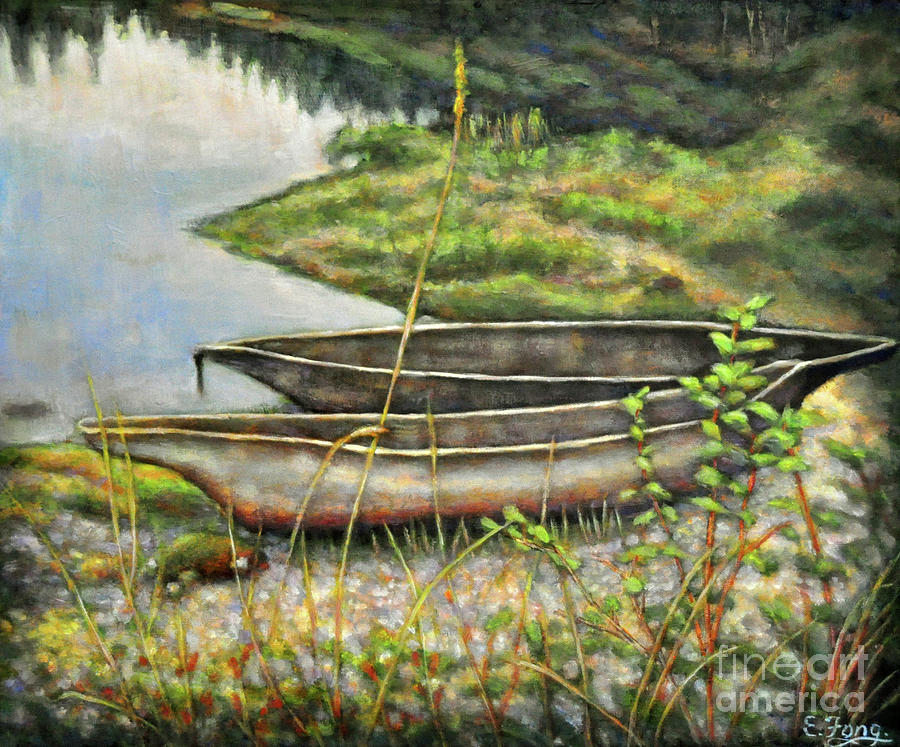 Old Canoes at Rest #1 Painting by Eileen  Fong