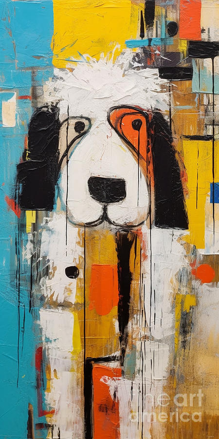 Fantasy Painting - Old  English  sheep  dog  in  abstract  art  Basquiat  by Asar Studios #1 by Celestial Images