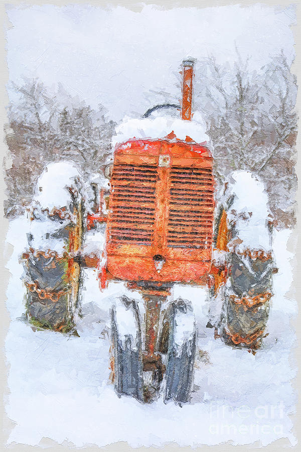 Old International Harvester Tractor in the Snow #2 Digital Art by Edward Fielding