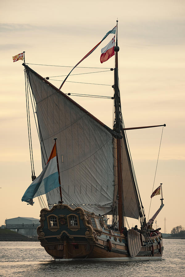Old sailing ship State-yacht De Utrecht at the river IJssel during the 2018 Sail Kampen event #1 Photograph by Sjo