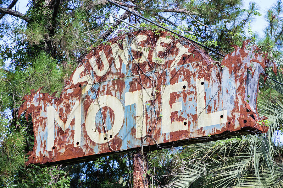 Old Sunset Motel Sign, Route 1, Callahan, Florida #1 Photograph by Dawna Moore Photography