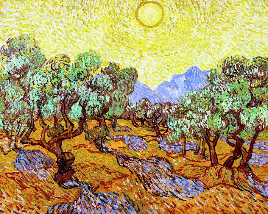 Impressionism Painting - Olive Trees With Yellow Sky and Sun 1889 by Vincent van Gogh by Vincent van Gogh