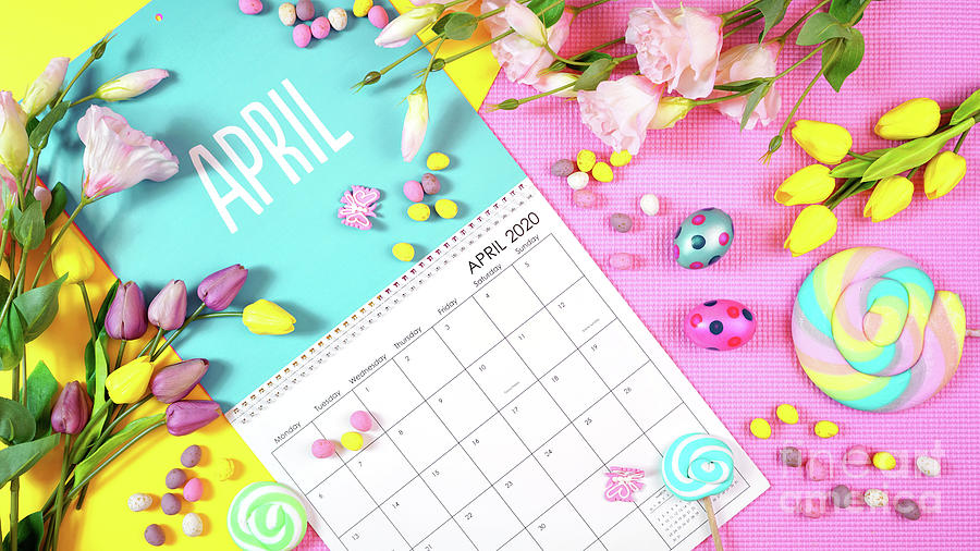 On-trend 2020 calendar page for the month of April modern flat lay #1 Photograph by Milleflore Images
