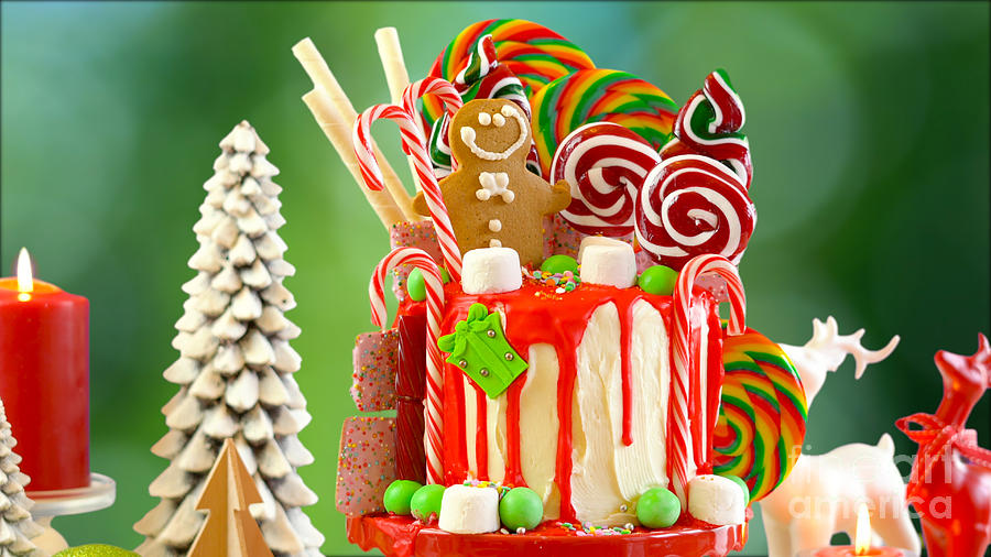 On trend candy land Christmas drip cake #1 Photograph by Milleflore Images