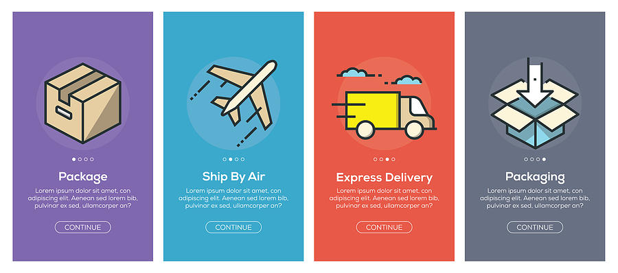 Onboarding app screens and flat line delivery web icons for mobile apps #1 Drawing by Enis Aksoy