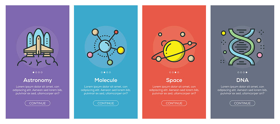 Onboarding app screens and flat line science web icons for mobile apps #1 Drawing by Enis Aksoy