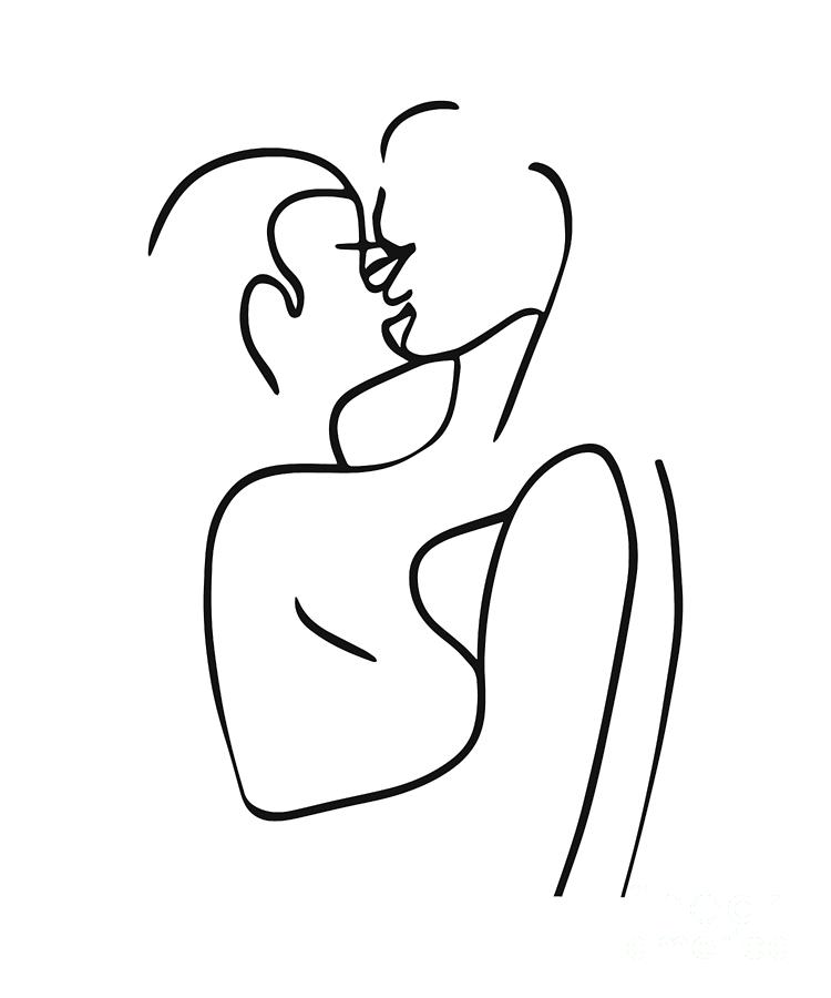 One Line Drawing Set, Minimalist Couple Kissing, Couple Kiss Illustration,  Romantic Wall Art, No 02 Greeting Card by Mounir Khalfouf