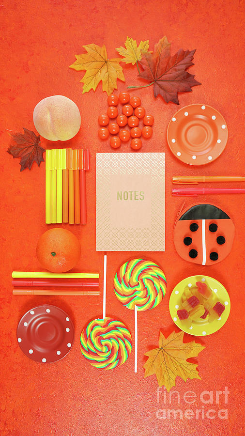 Orange aesthetic Back to School theme creative layout flat lay. #1 Photograph by Milleflore Images