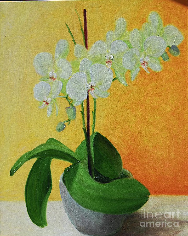 Orchid in grey pot #1 Painting by Frank Hoeffler