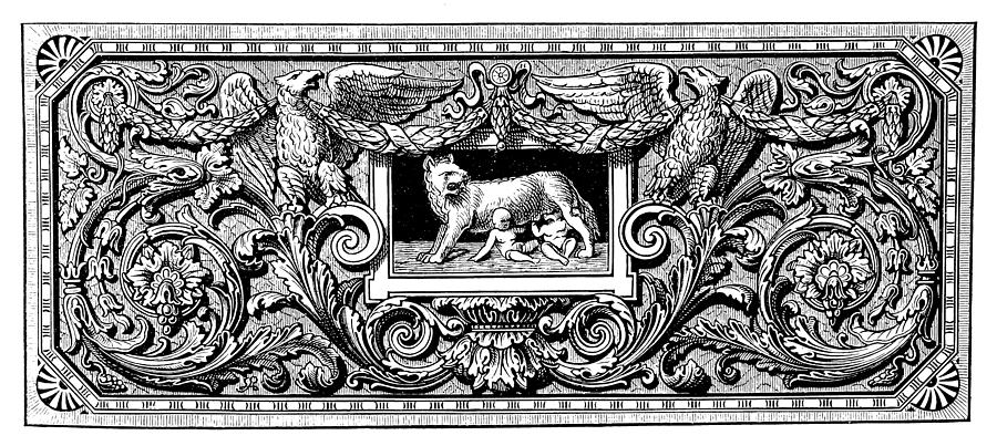 Ornament with Romulus, Remus, and the Capotoline Wolf #1 Drawing by Nastasic