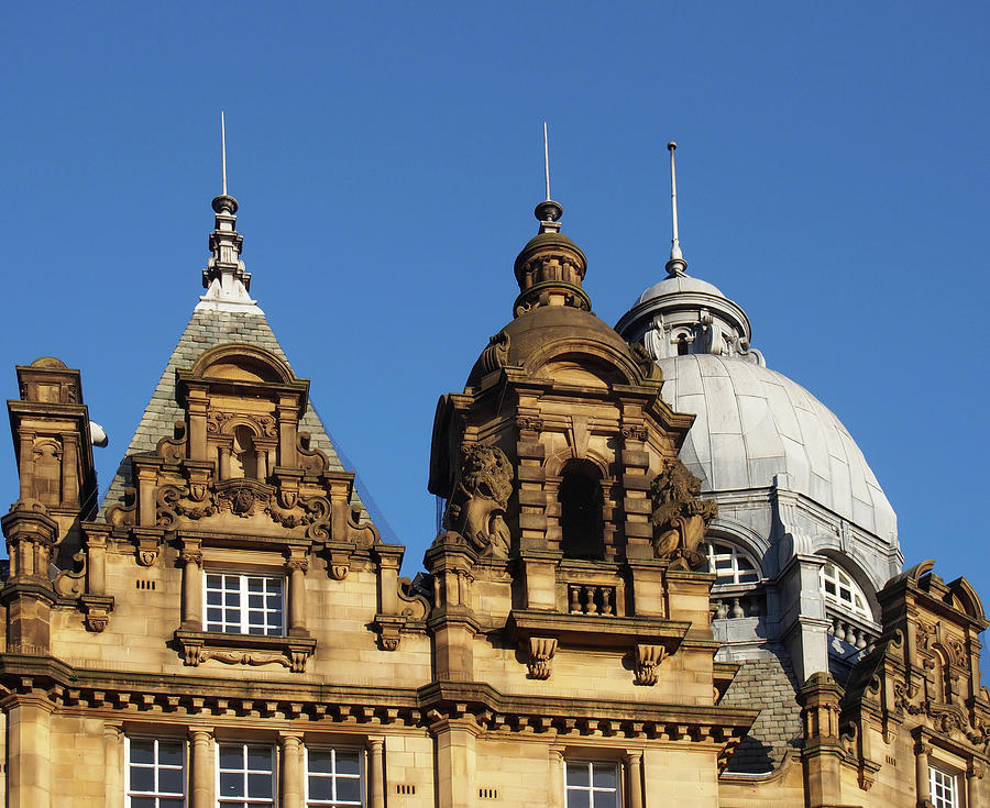 Architecture Photograph - Ornate Stone Towers And Domes On The Roof Of Leeds City Market A Historical Building In West Yorkshire England #1 by Philip Openshaw