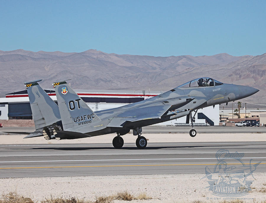 OT F-15C Eagle 83-0040 landing runway 03L Nellis AFB #1 Photograph by Custom Aviation Art