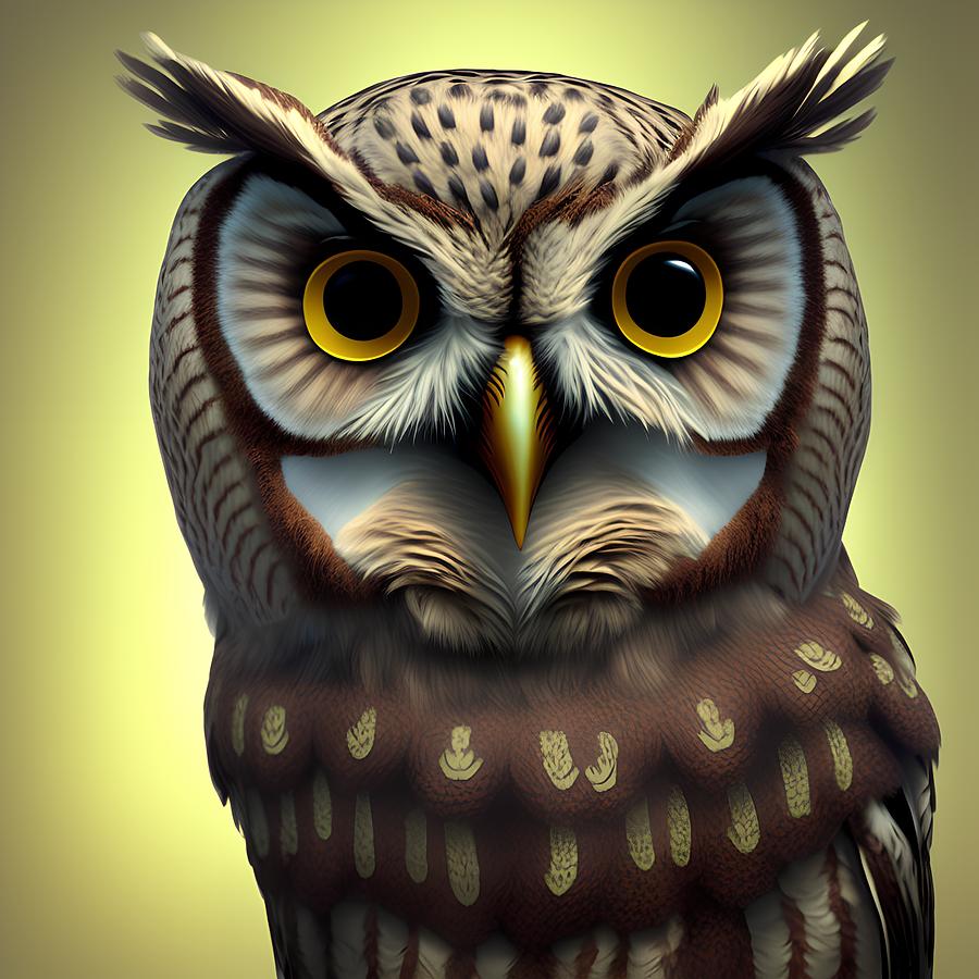 Owl, Generative AI Illustration Digital Art by Miroslav Nemecek - Fine ...