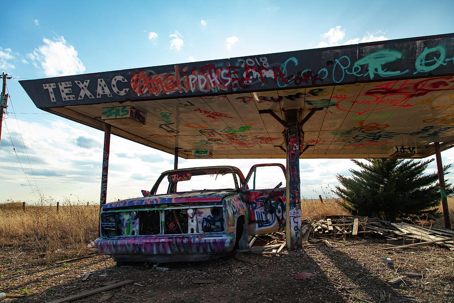 Painted abandoned cars on Historic Route 66 #1 Photograph by Eldon McGraw