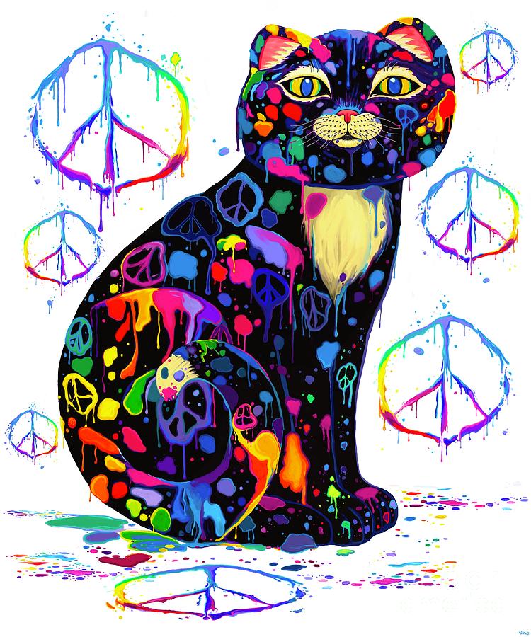 Painted Peace Cat Digital Art