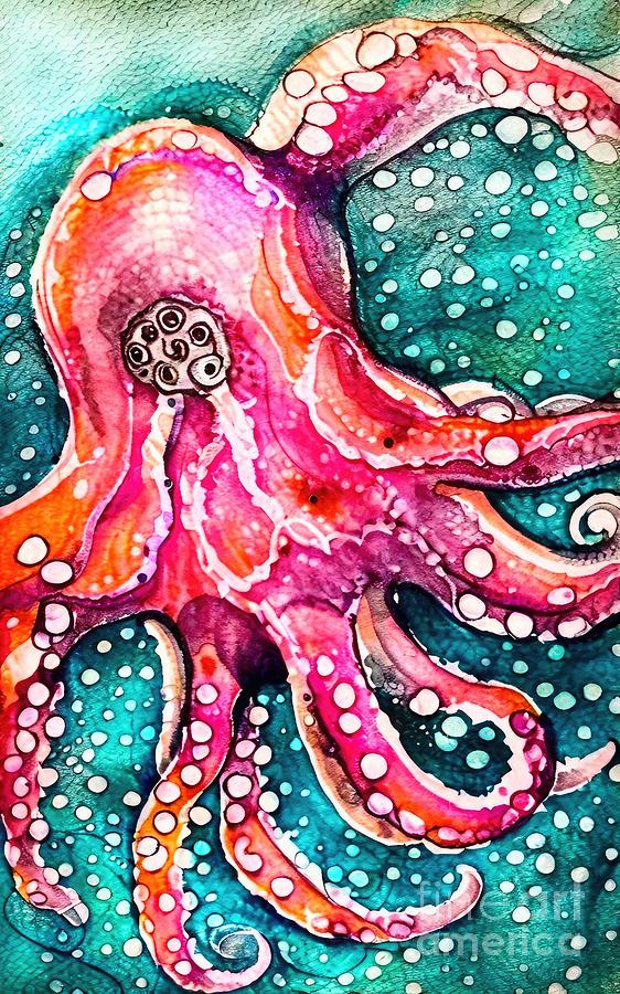Painting Octopus II ocean art illustration underw #1 Painting by N Akkash -  Fine Art America