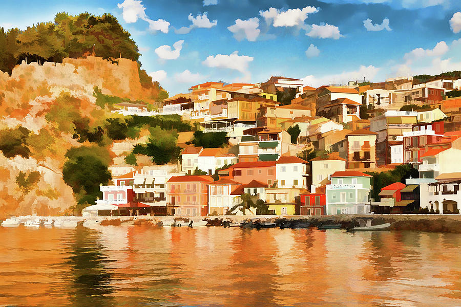 Painting Of The Colorful Houses Of Parga, Greece Painting