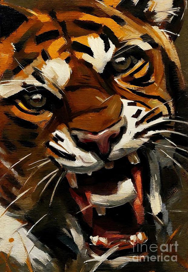 Nature Painting - Painting Tiger tiger animal predator portrait nat #1 by N Akkash
