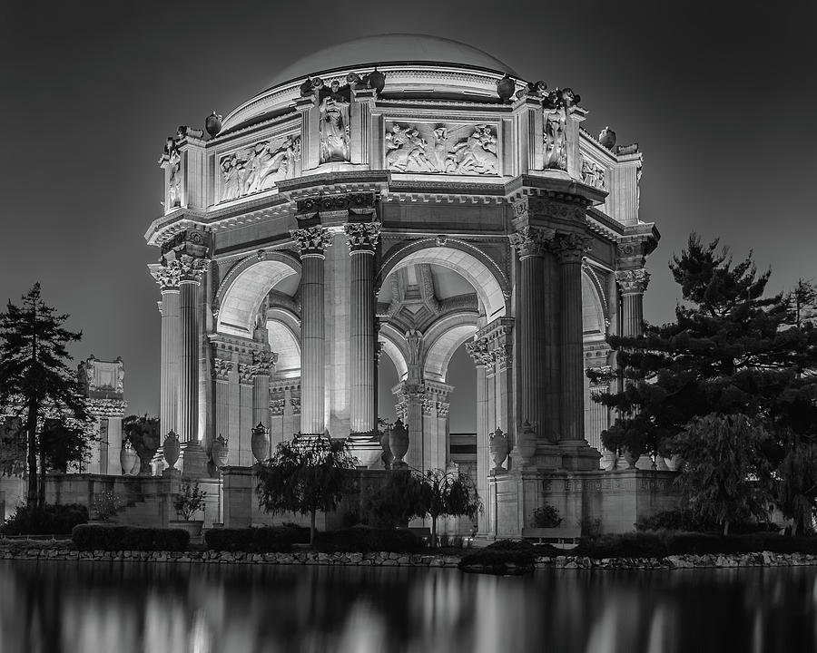 Palace of Fine Art at Twilight bw Photograph by Jerry Fornarotto