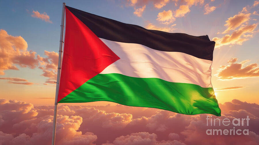 Palestinian flag waving in the wind at sunset #1 Digital Art by Benny Marty Palestinian flag waving in the wind at sunset #1 Digital Art by Benny Marty