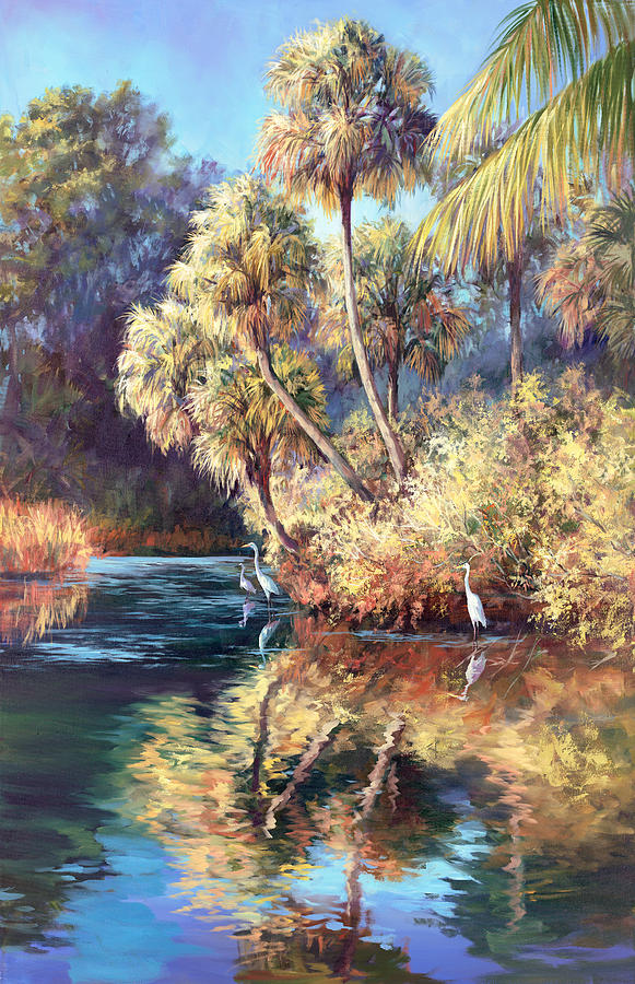Heron Painting - Palm Tree Cove #1 by Laurie Snow Hein