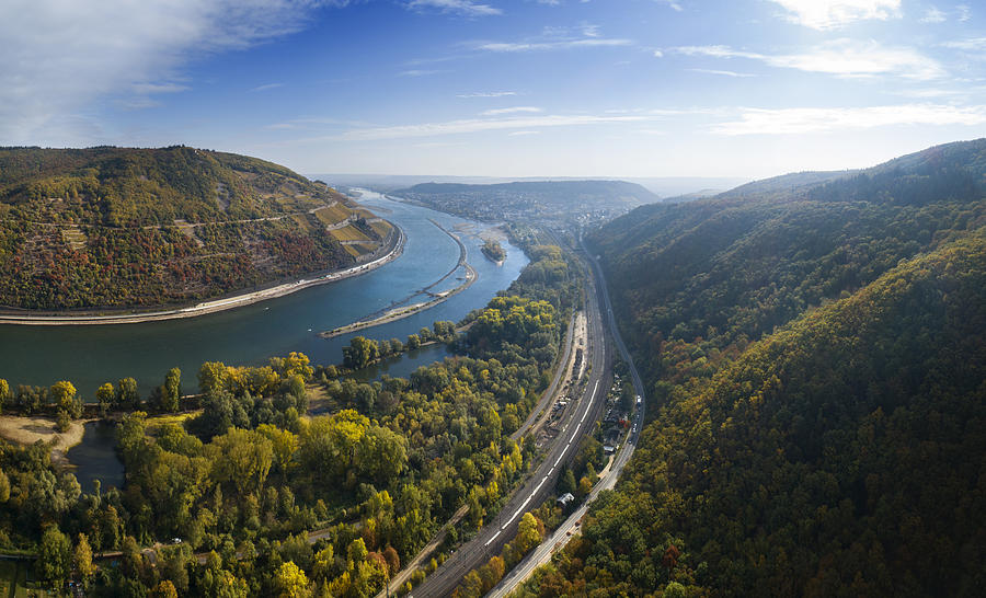 Panoramic aerial view over River Rhine, Germany #1 Photograph by Ollo
