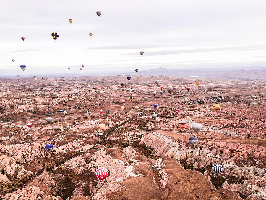 Panoramic view of Cappadocia. Cappadocia is known around the world as one of the best places to fly with hot air balloons. Goreme, Cappadocia, Turkey. Landscape background. #1 Photograph by Anna Kurzaeva