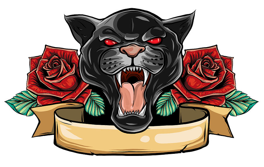 Panther snake roses tattoo graphic vector illustration Digital Art by ...