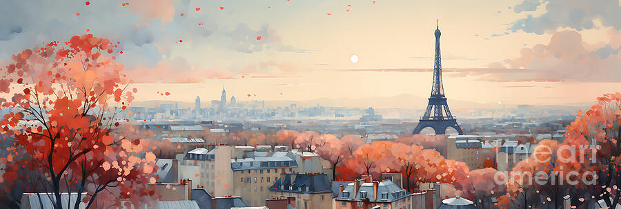 Paris France  Skyline Cityscape Artwork By Asar Studios Painting