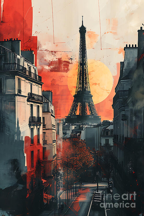 Paris Minimal Collage Retrofuturisitc By Asar Studios Painting